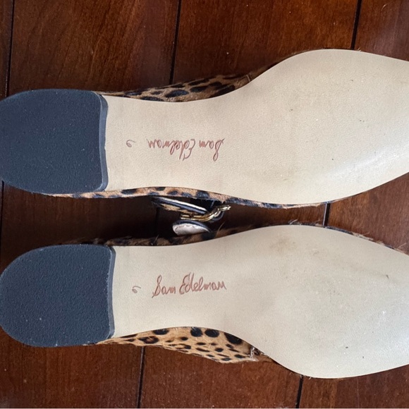 Sam Edelman Leopard Print Mary Jane Flats in Brown and Black with Gold Buckle - Picture 4 of 5